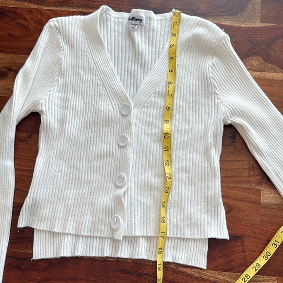 White Ribbed Button-Up Sweater - Picture 3 of 5